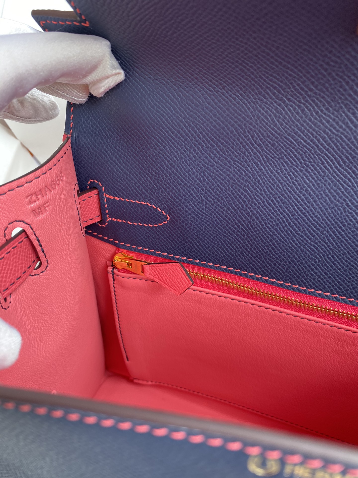 Hermes Kelly 28cm Handbag Shoulder Bag in Dark Blue Pink Epsom Leather